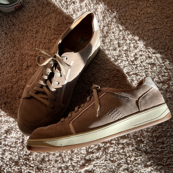 MEPHISTO HARRISON Mens Sneakers Taupe Beige Leather Velvet Size 12 - Picture 2 of 10
